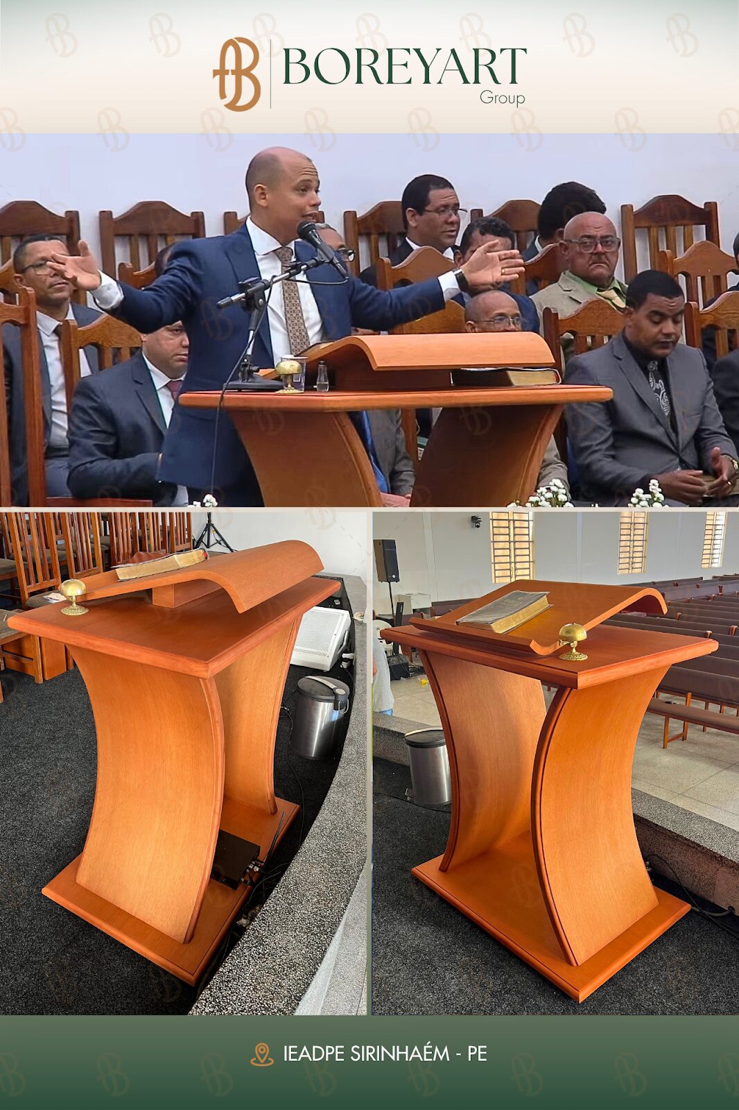 Púlpito de madeira em uso no culto da igreja IEADPE Sirinhaém | Boreyart