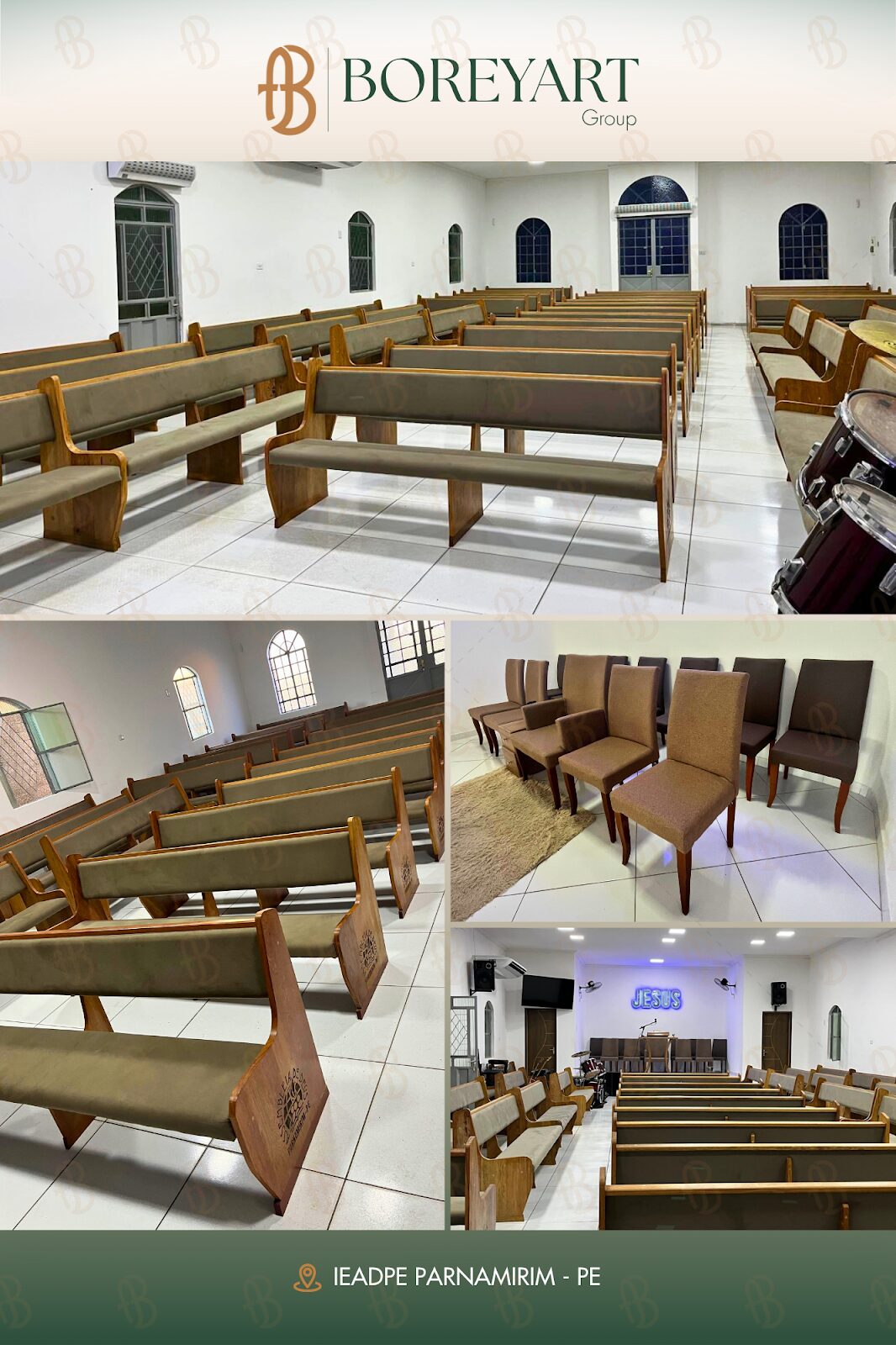 Bancos de madeira para igreja IEADPE Parnamirim, em Pernambuco | Boreyart